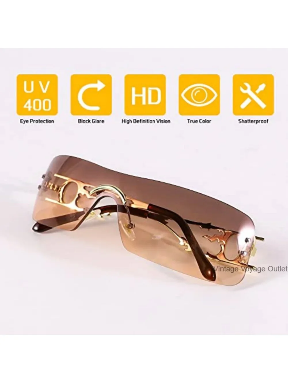 Y2K Rectangle Sunglasses Women Men Vintage Flame Design Metal Frame UV400